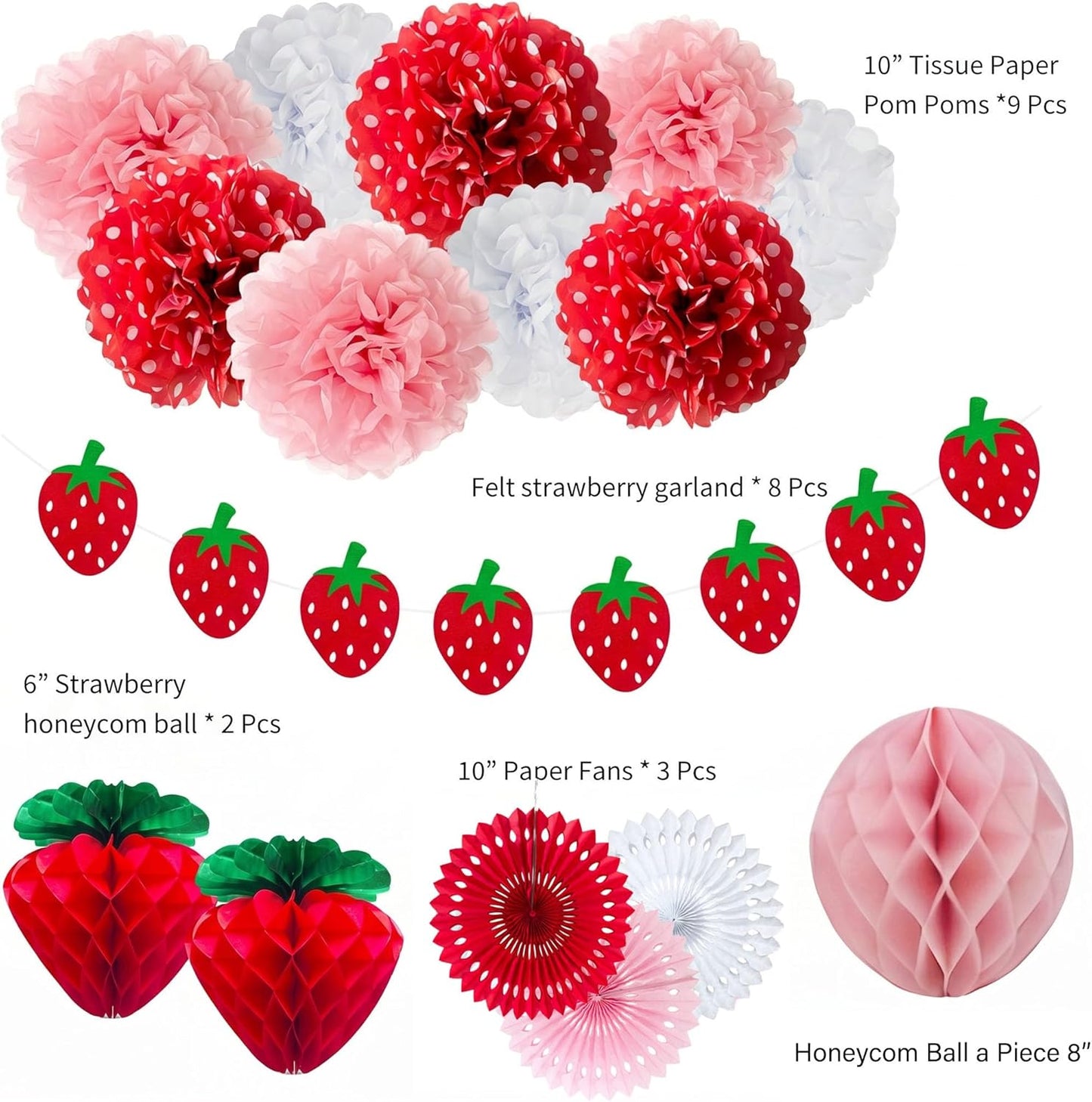 Strawberry Party Tissue Pom-Pom & Paper Fan Set