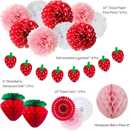Strawberry Party Tissue Pom-Pom & Paper Fan Set