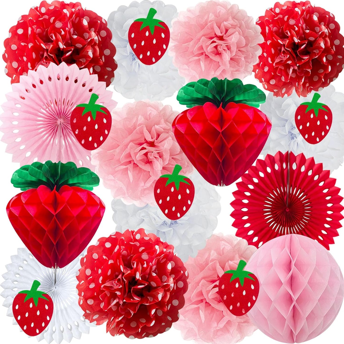 Strawberry Party Tissue Pom-Pom & Paper Fan Set